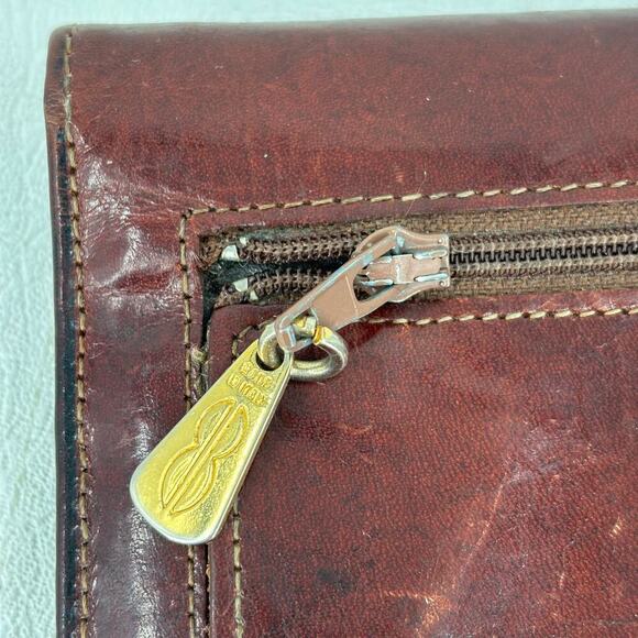 Bosca Leather Slim Bifold Wallet Mahogany Snap Close Hand Stained Hide Vintage - Picture 7 of 9